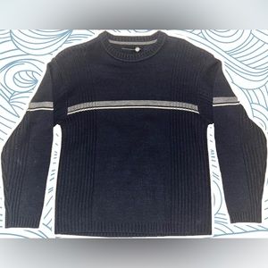 Vintage Xtreme Gear XG Medium Navy Sweater with Gray and White Stripe
